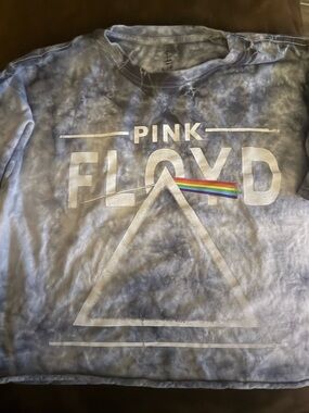 Pink Floyd Blue Tie-Dye Crop Top with Prism Graphic